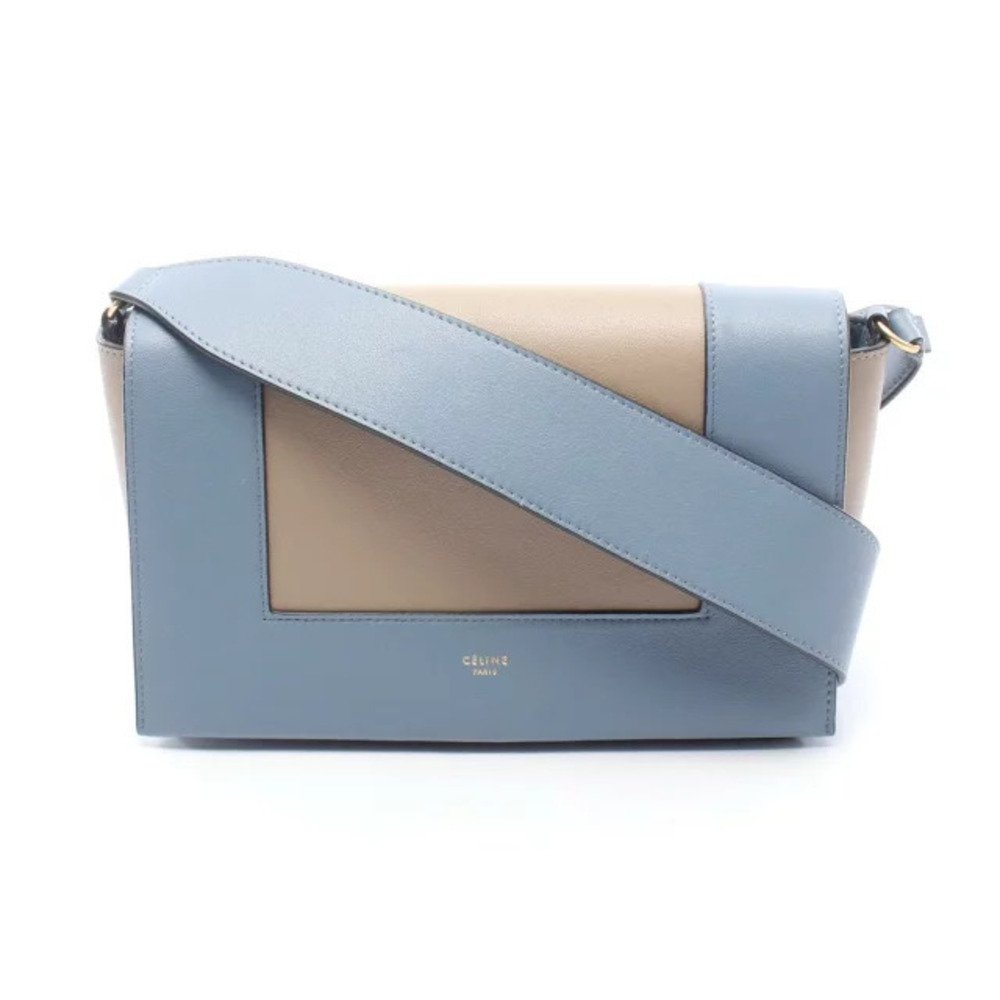 Celine Frame Shoulder Bag Leather Beige Cream Blue